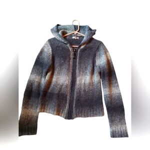 Vintage Carducci Zip Up Knit Sweater Hood Giant Zipper Gray Two-Toned Medium Y2k